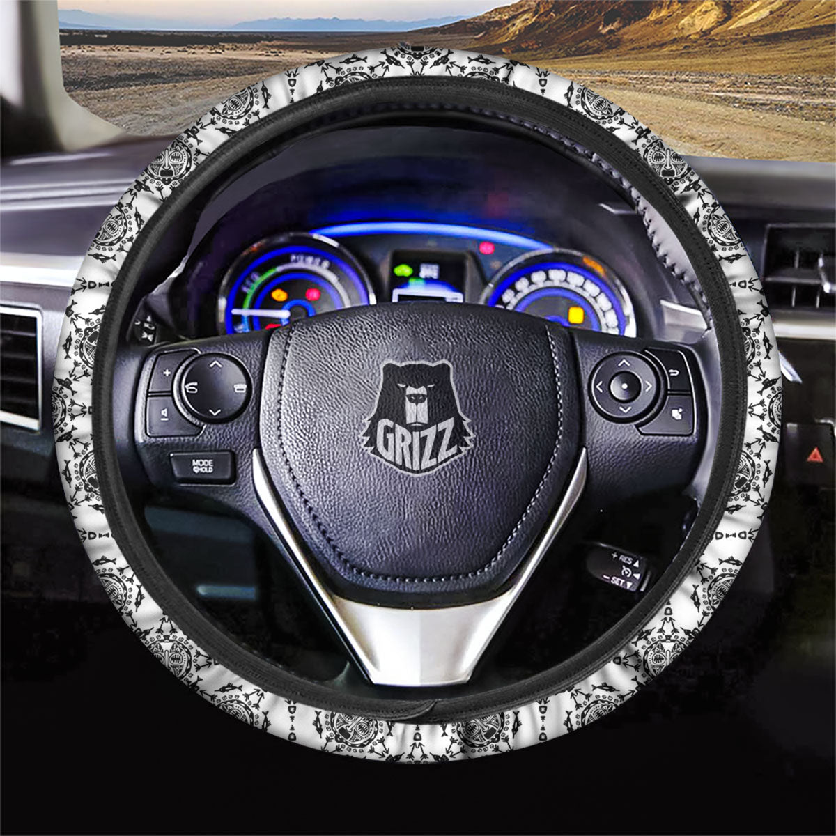 Totem White And Black Print Pattern Car Steering Wheel Cover-grizzshop