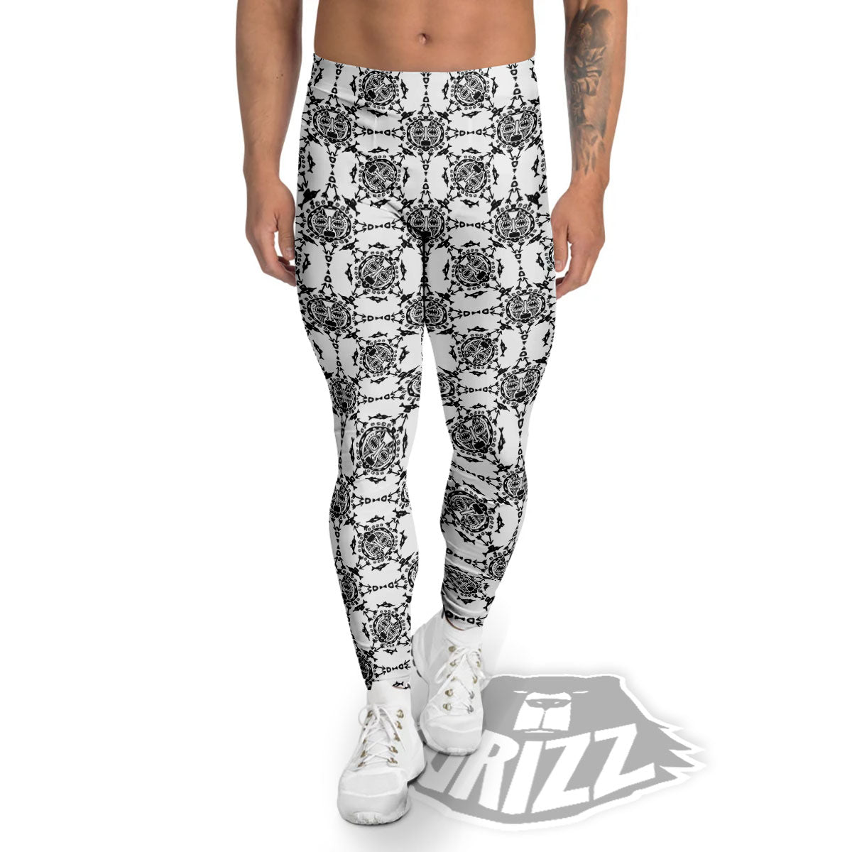 Totem White And Black Print Pattern Men's Leggings-grizzshop