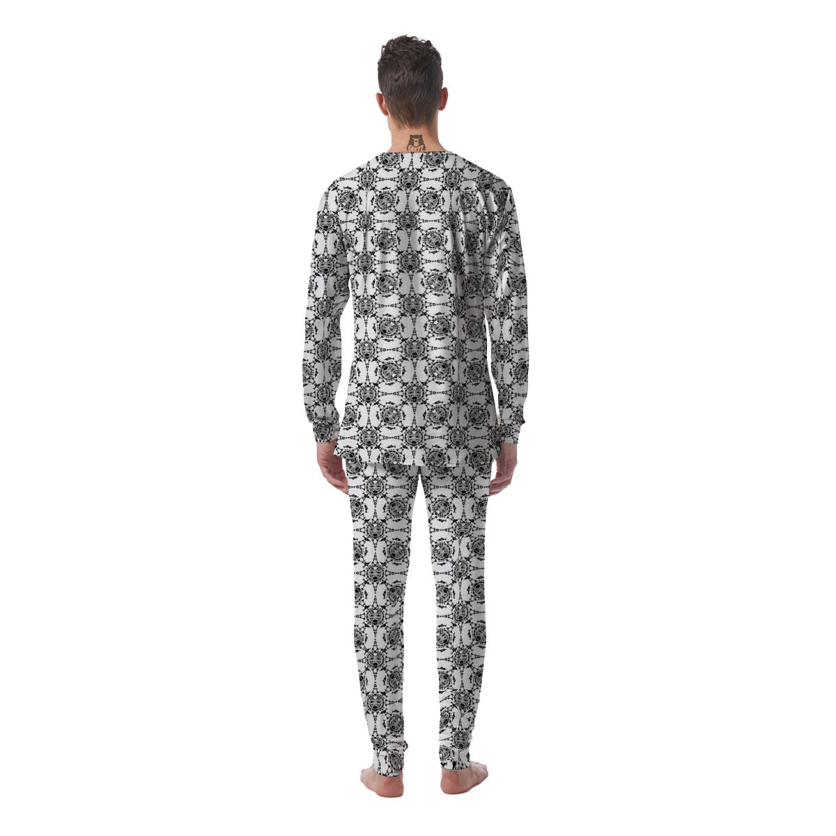 Totem White And Black Print Pattern Men's Pajamas-grizzshop