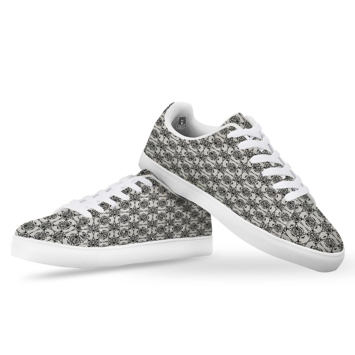 Totem White And Black Print Pattern White Low Top Sneakers-grizzshop