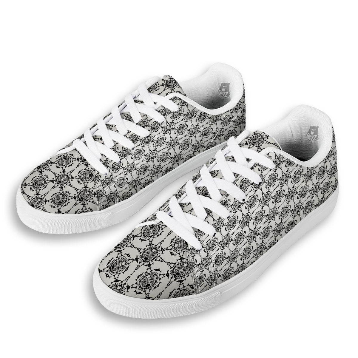 Totem White And Black Print Pattern White Low Top Sneakers-grizzshop