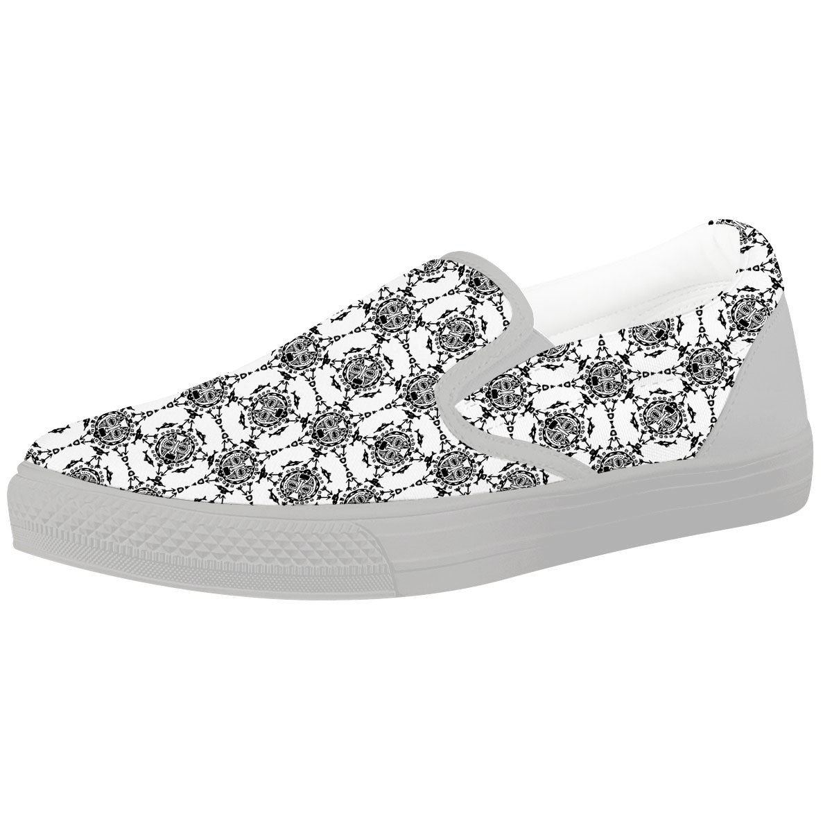 Totem White And Black Print Pattern White Slip On Shoes-grizzshop