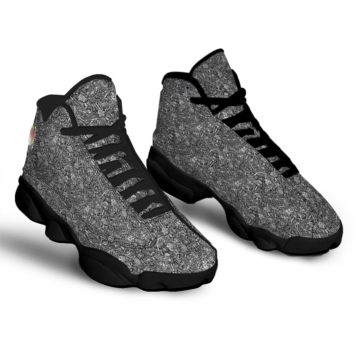 Totem White And Grey Print Pattern Black Basketball Shoes-grizzshop
