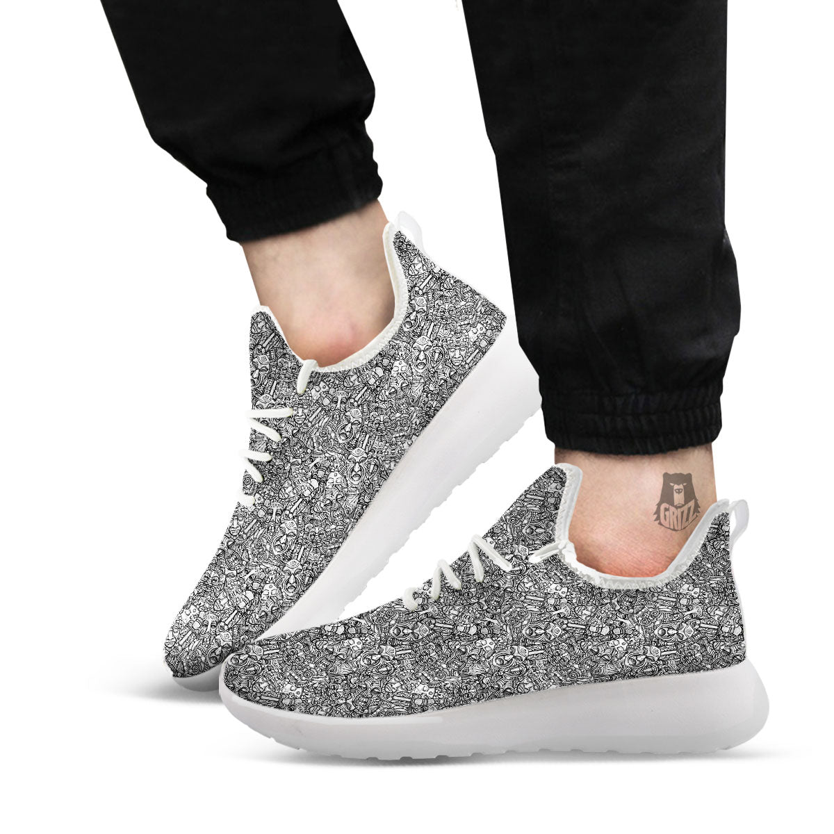 Totem White And Grey Print Pattern White Athletic Shoes-grizzshop