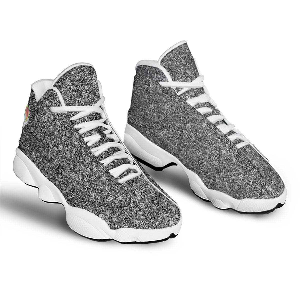 Totem White And Grey Print Pattern White Basketball Shoes-grizzshop