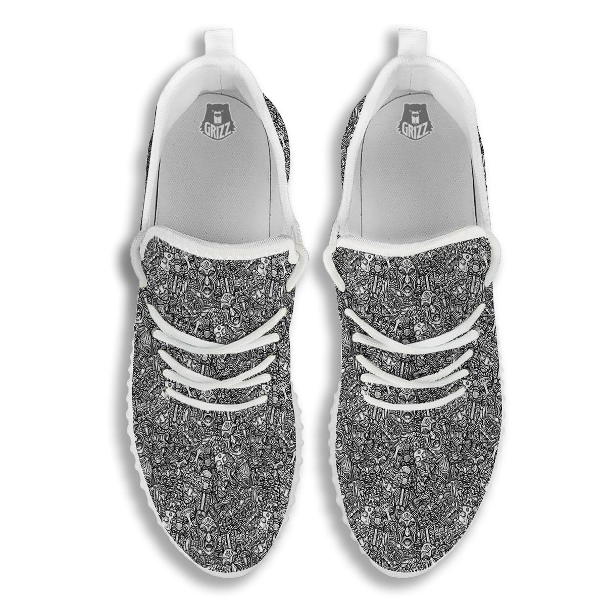 Totem White And Grey Print Pattern White Walking Shoes-grizzshop