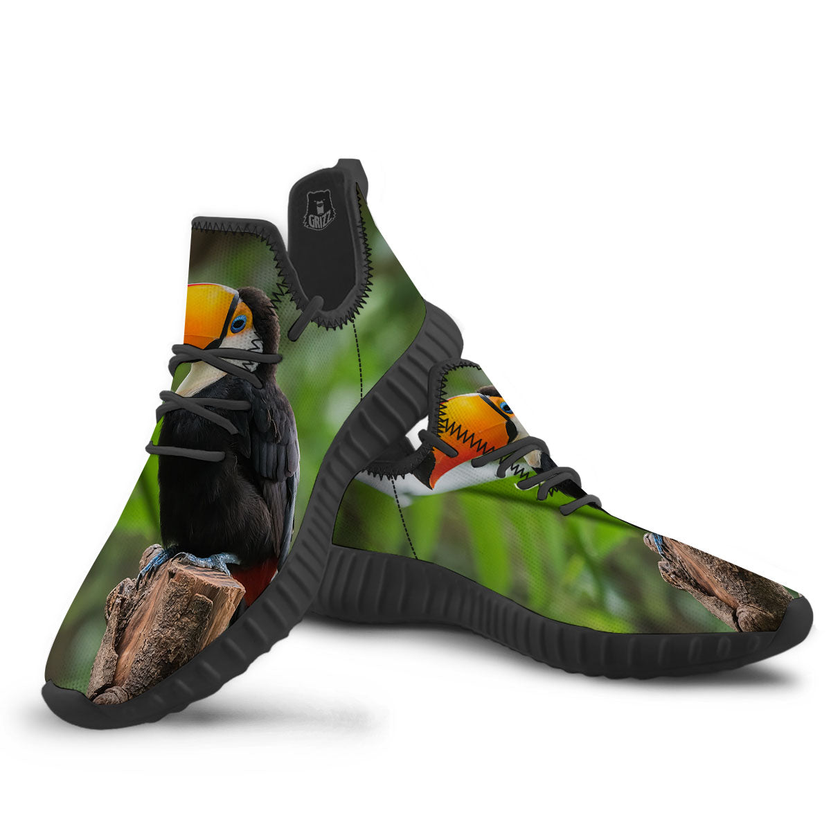 Toucan Aloha Keel-Billed Print Black Walking Shoes-grizzshop