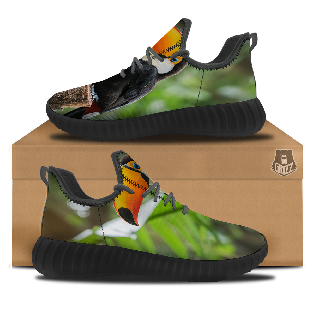 Toucan Aloha Keel-Billed Print Black Walking Shoes-grizzshop