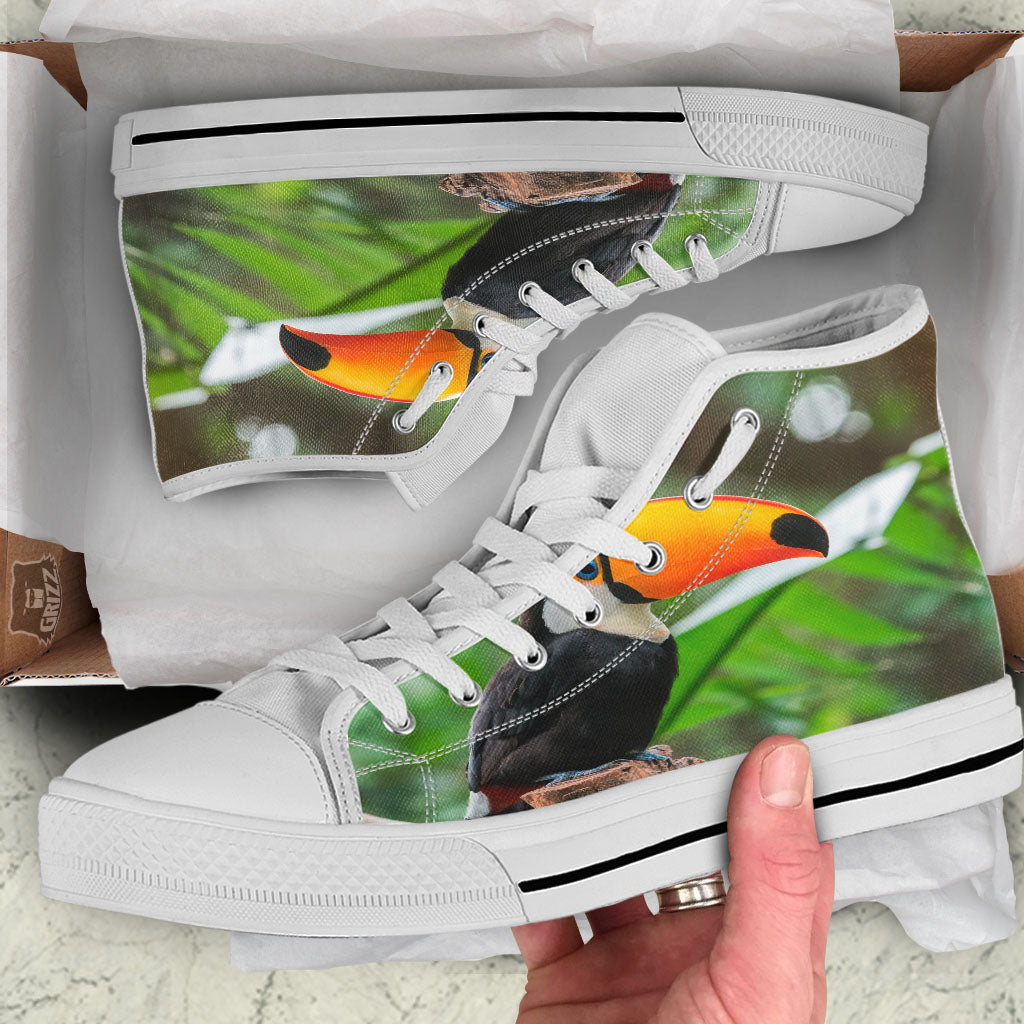 Toucan Aloha Keel-Billed Print White High Top Shoes-grizzshop
