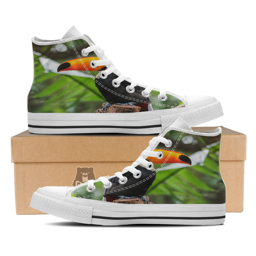 Toucan Aloha Keel-Billed Print White High Top Shoes-grizzshop