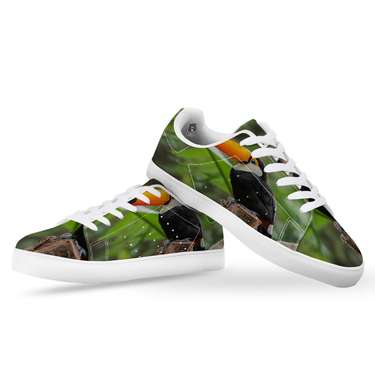Toucan Aloha Keel-Billed Print White Low Top Sneakers-grizzshop