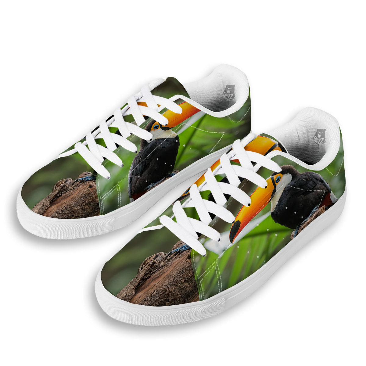 Toucan Aloha Keel-Billed Print White Low Top Sneakers-grizzshop