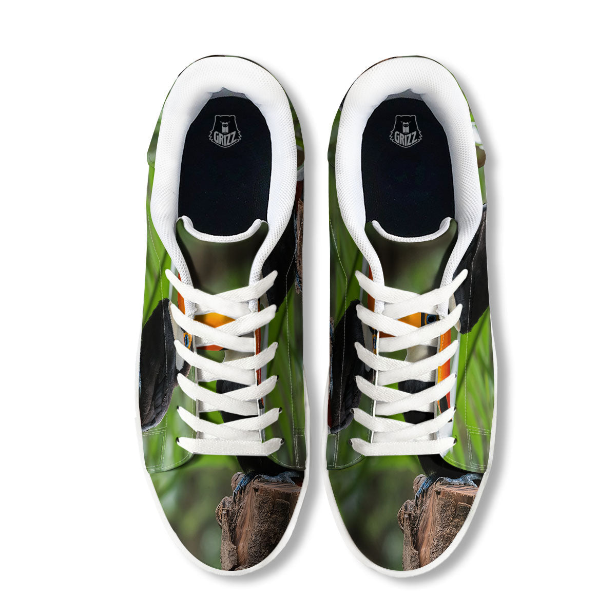 Toucan Aloha Keel-Billed Print White Low Top Sneakers-grizzshop