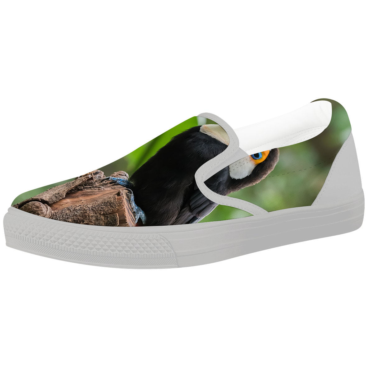 Toucan Aloha Keel-Billed Print White Slip On Shoes-grizzshop