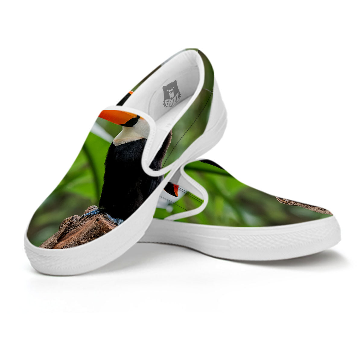 Toucan Aloha Keel-Billed Print White Slip On Shoes-grizzshop