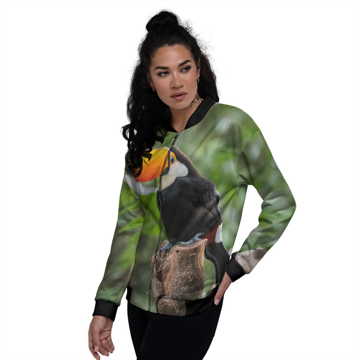 Toucan Aloha Keel-Billed Print Women's Bomber Jacket-grizzshop