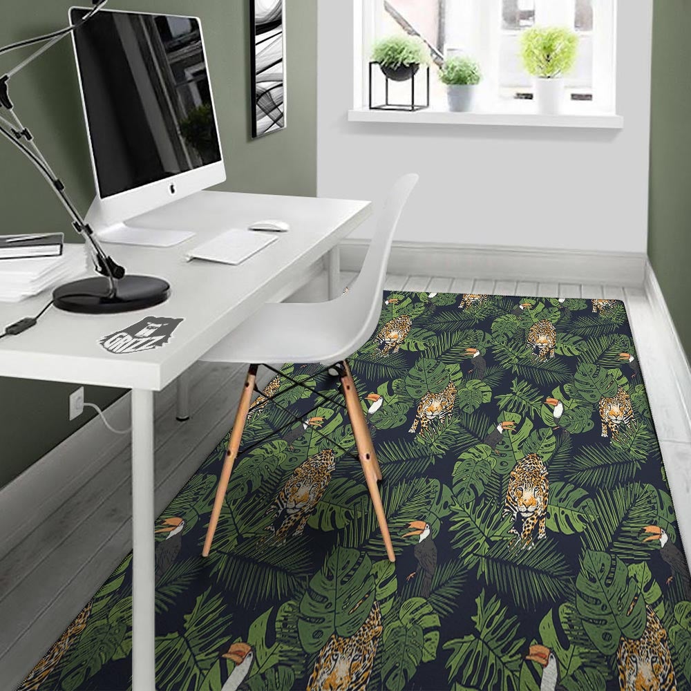 Toucan And Tiger Print Pattern Floor Mat-grizzshop