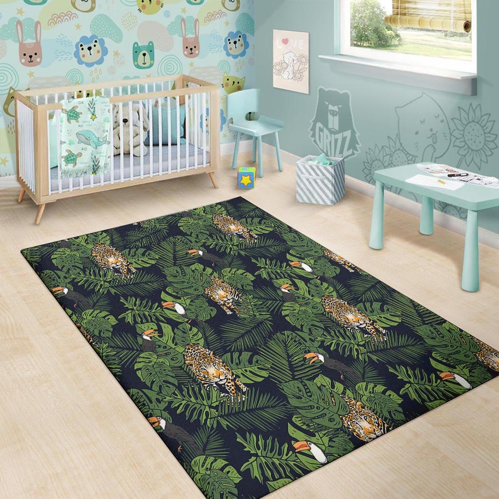 Toucan And Tiger Print Pattern Floor Mat-grizzshop