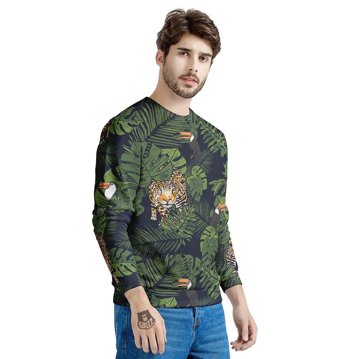 Toucan And Tiger Print Pattern Men's Sweatshirt-grizzshop