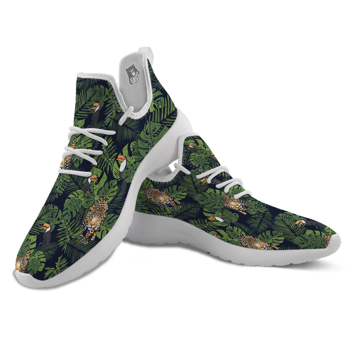 Toucan And Tiger Print Pattern White Athletic Shoes-grizzshop