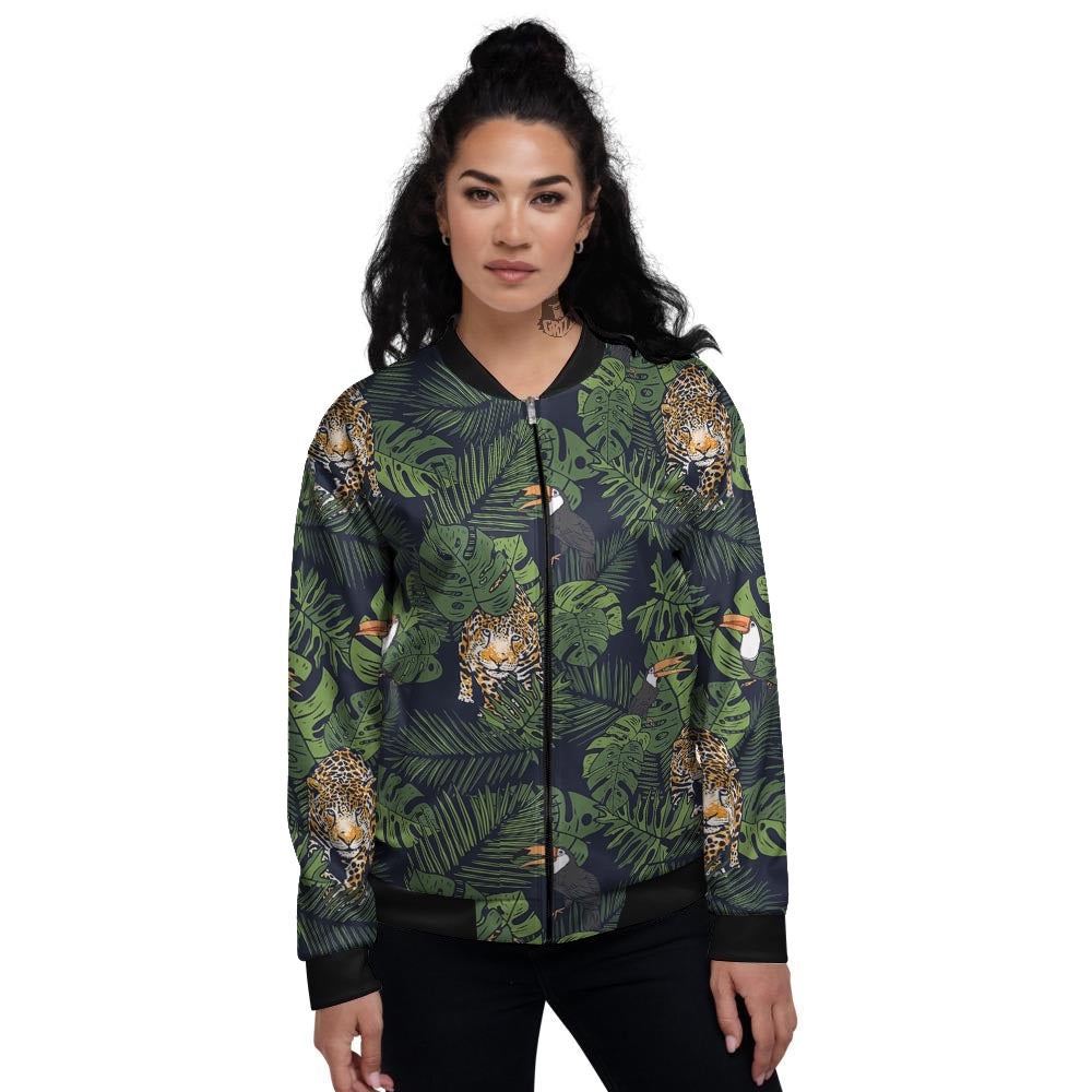 Toucan And Tiger Print Pattern Women's Bomber Jacket-grizzshop