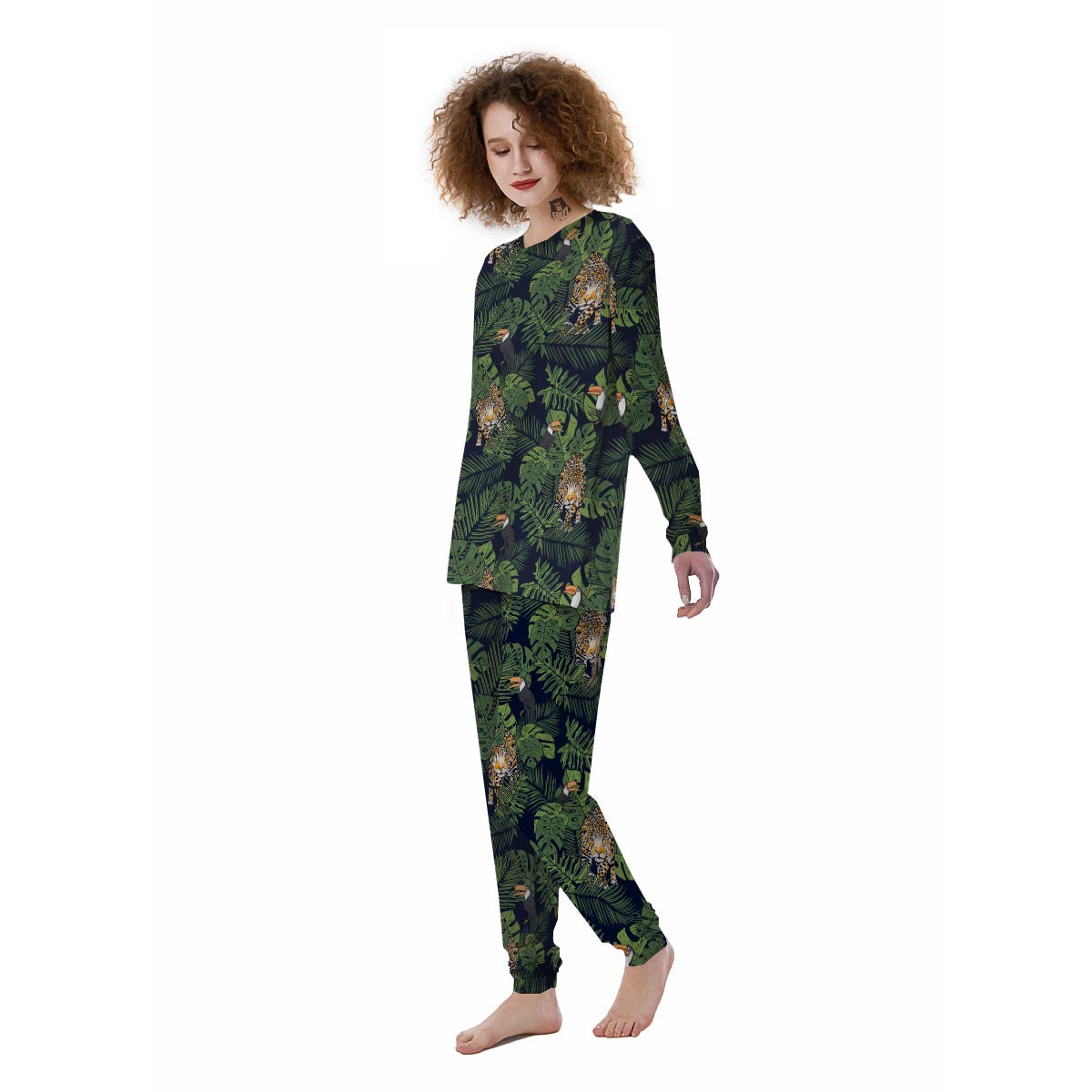 Toucan And Tiger Print Pattern Women's Pajamas-grizzshop