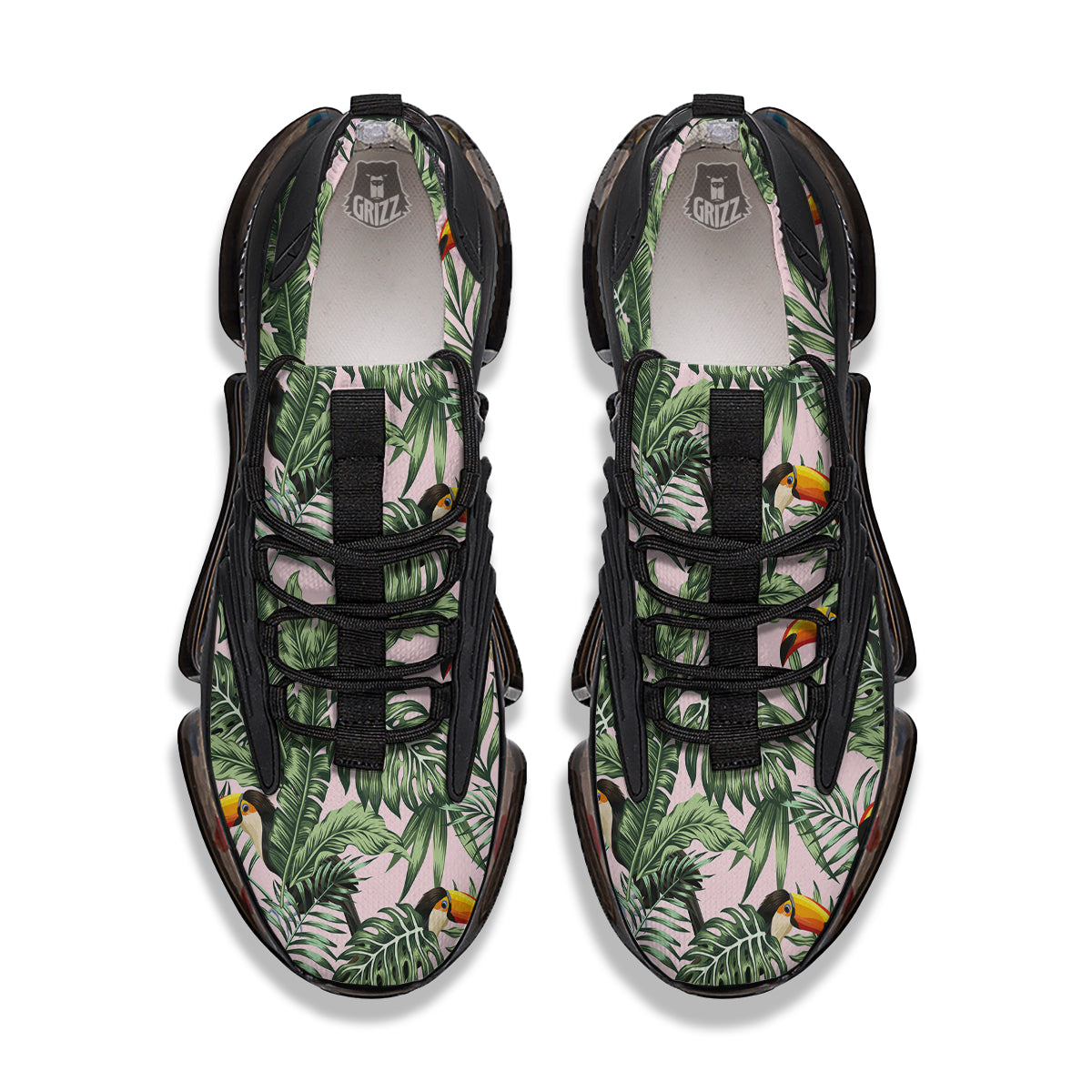 Toucan And Tropical Palm Leaf Print Black Gym Shoes-grizzshop