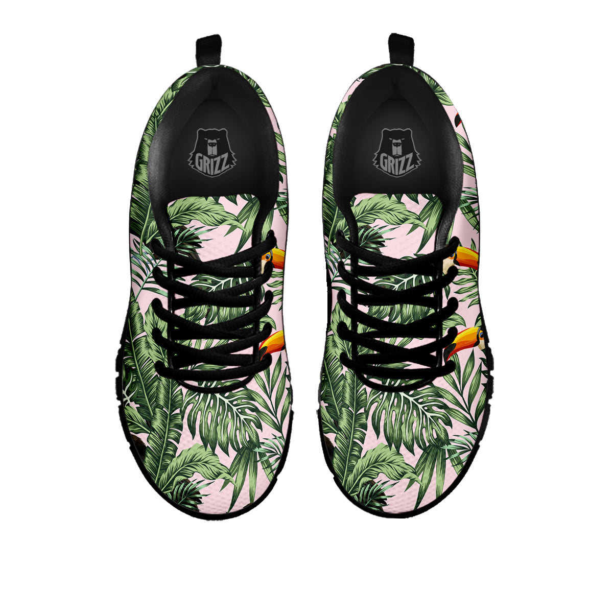 Toucan And Tropical Palm Leaf Print Black Sneaker-grizzshop