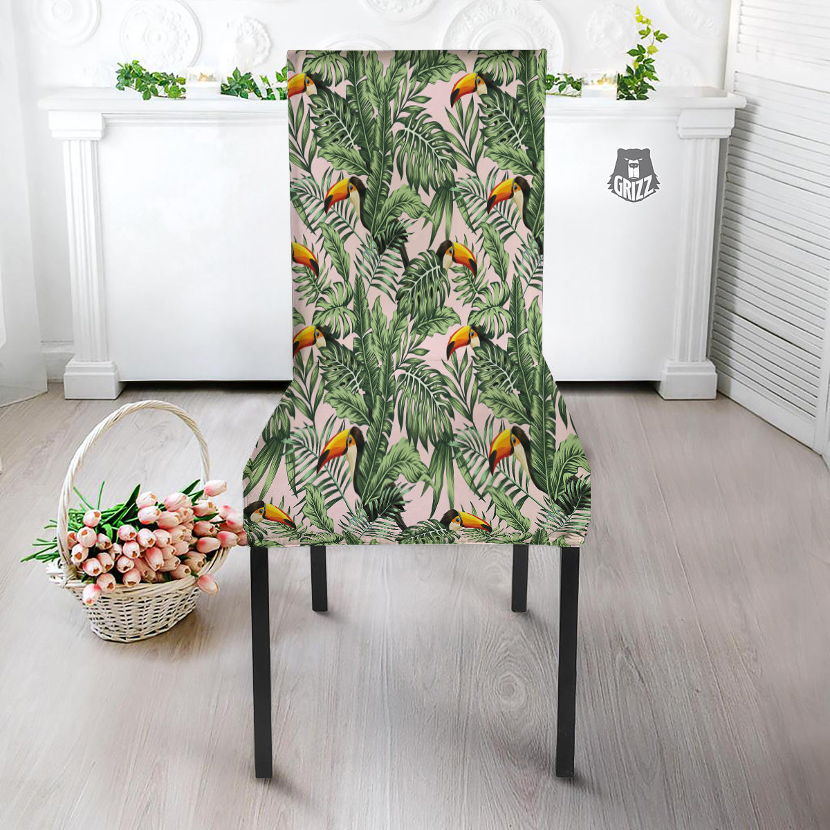 Toucan And Tropical Palm Leaf Print Dining Chair Slipcover-grizzshop