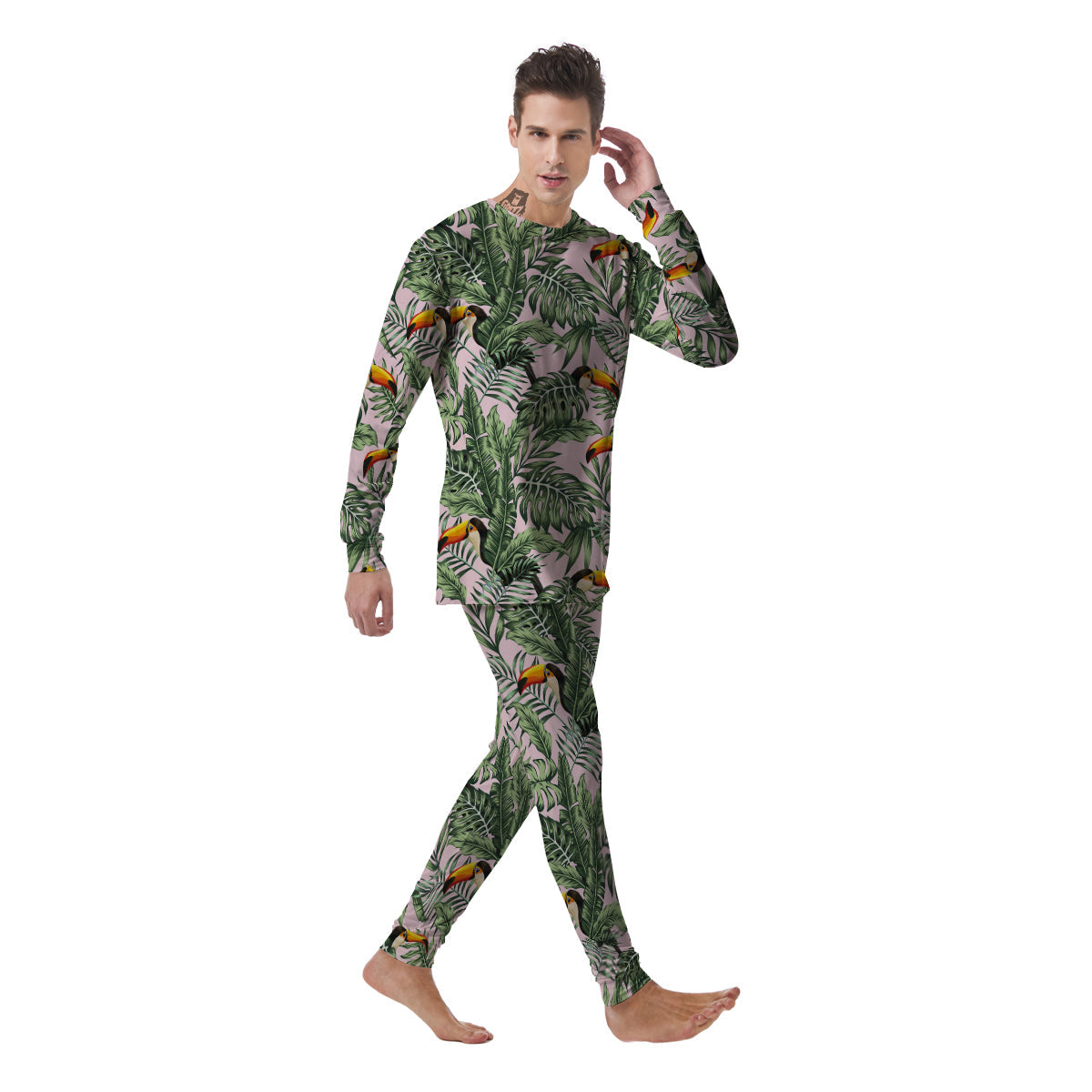 Toucan And Tropical Palm Leaf Print Men's Pajamas-grizzshop