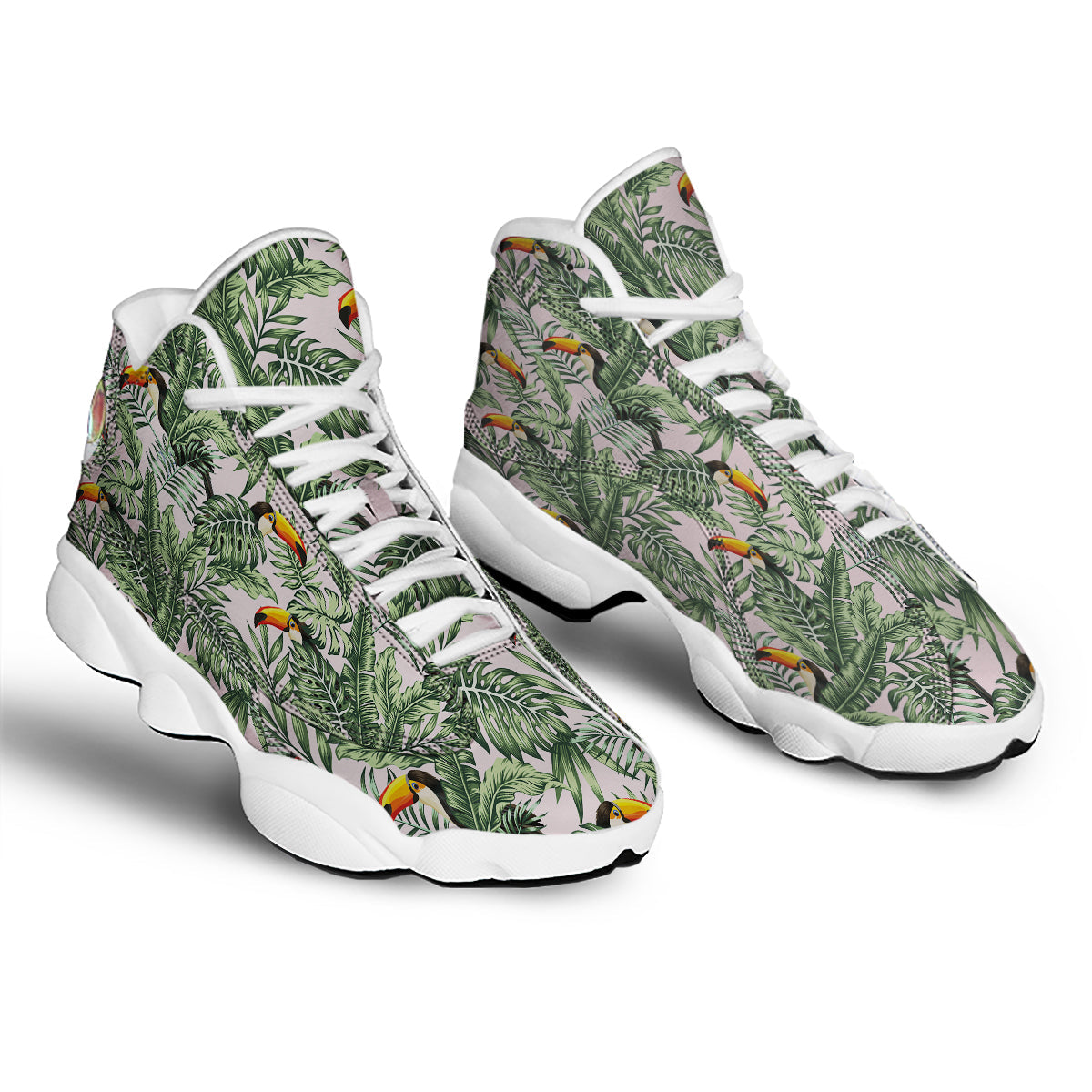 Toucan And Tropical Palm Leaf Print White Basketball Shoes-grizzshop