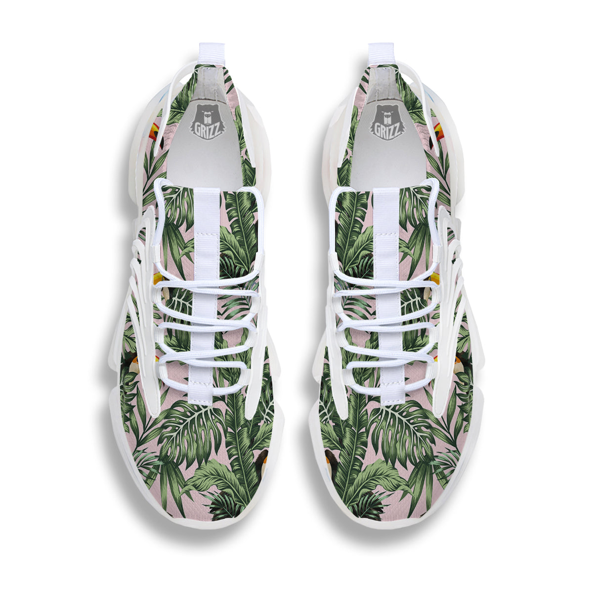 Toucan And Tropical Palm Leaf Print White Gym Shoes-grizzshop