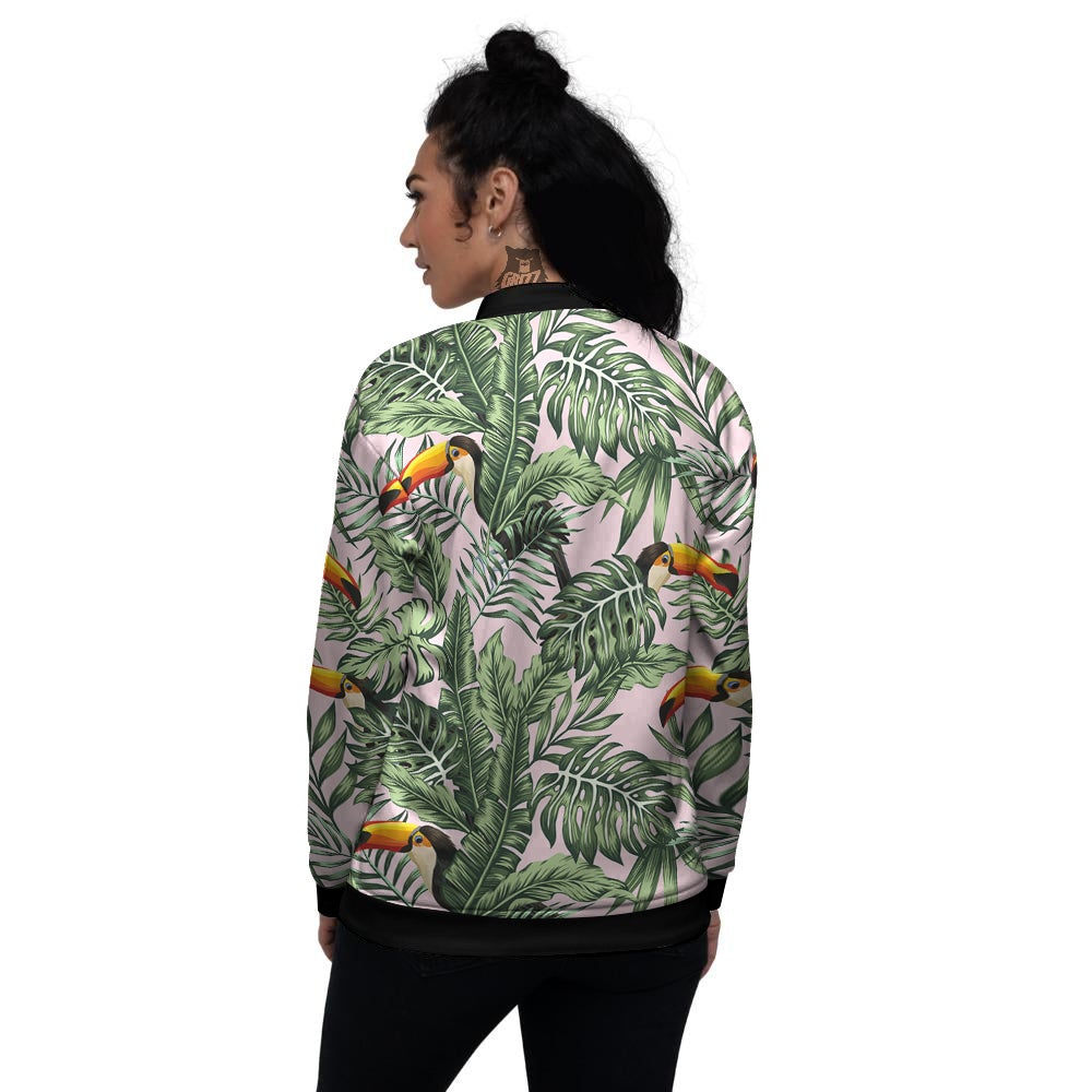 Toucan And Tropical Palm Leaf Print Women's Bomber Jacket-grizzshop