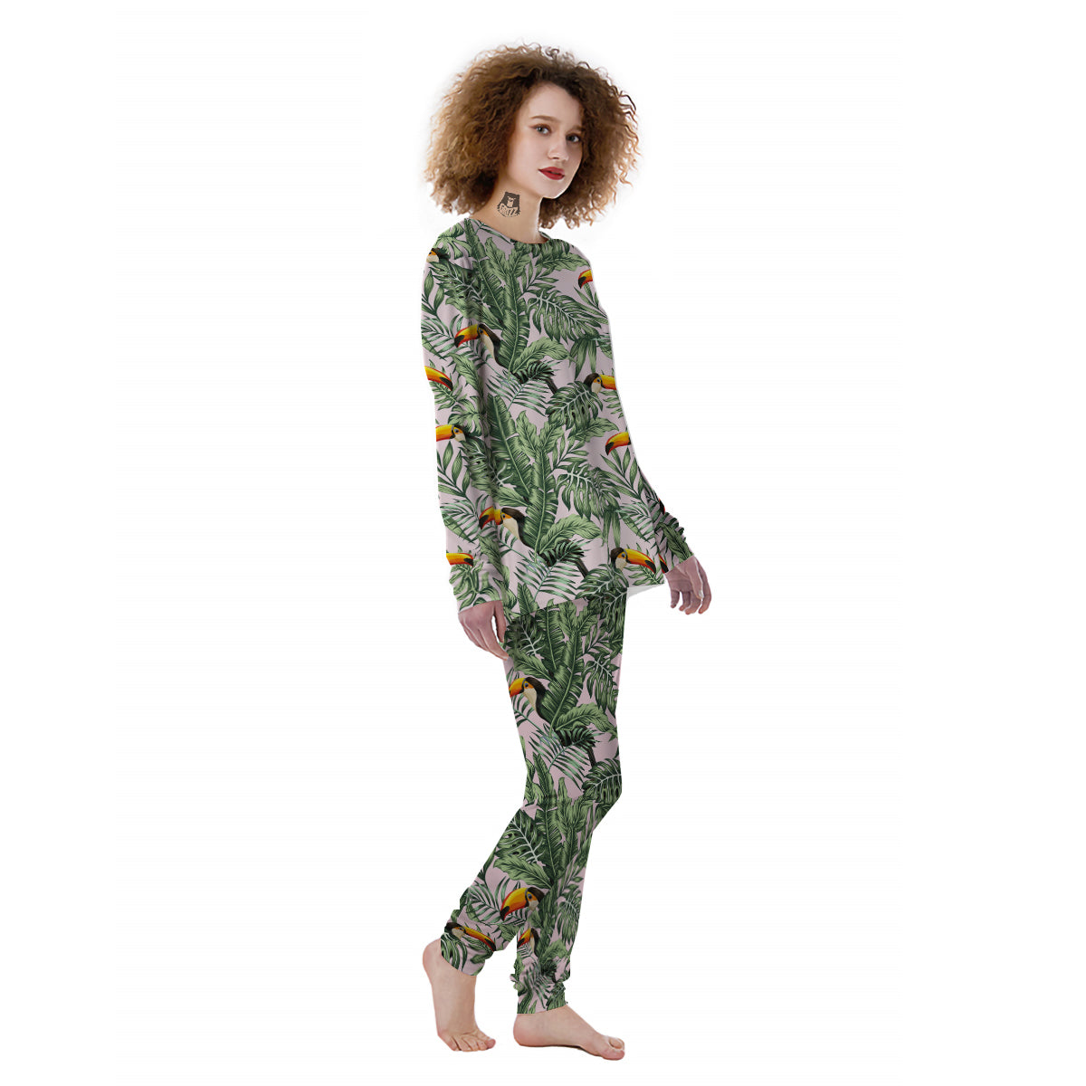 Toucan And Tropical Palm Leaf Print Women's Pajamas-grizzshop