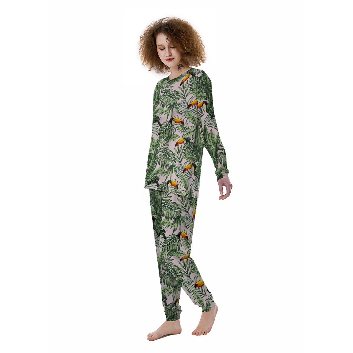 Toucan And Tropical Palm Leaf Print Women's Pajamas-grizzshop