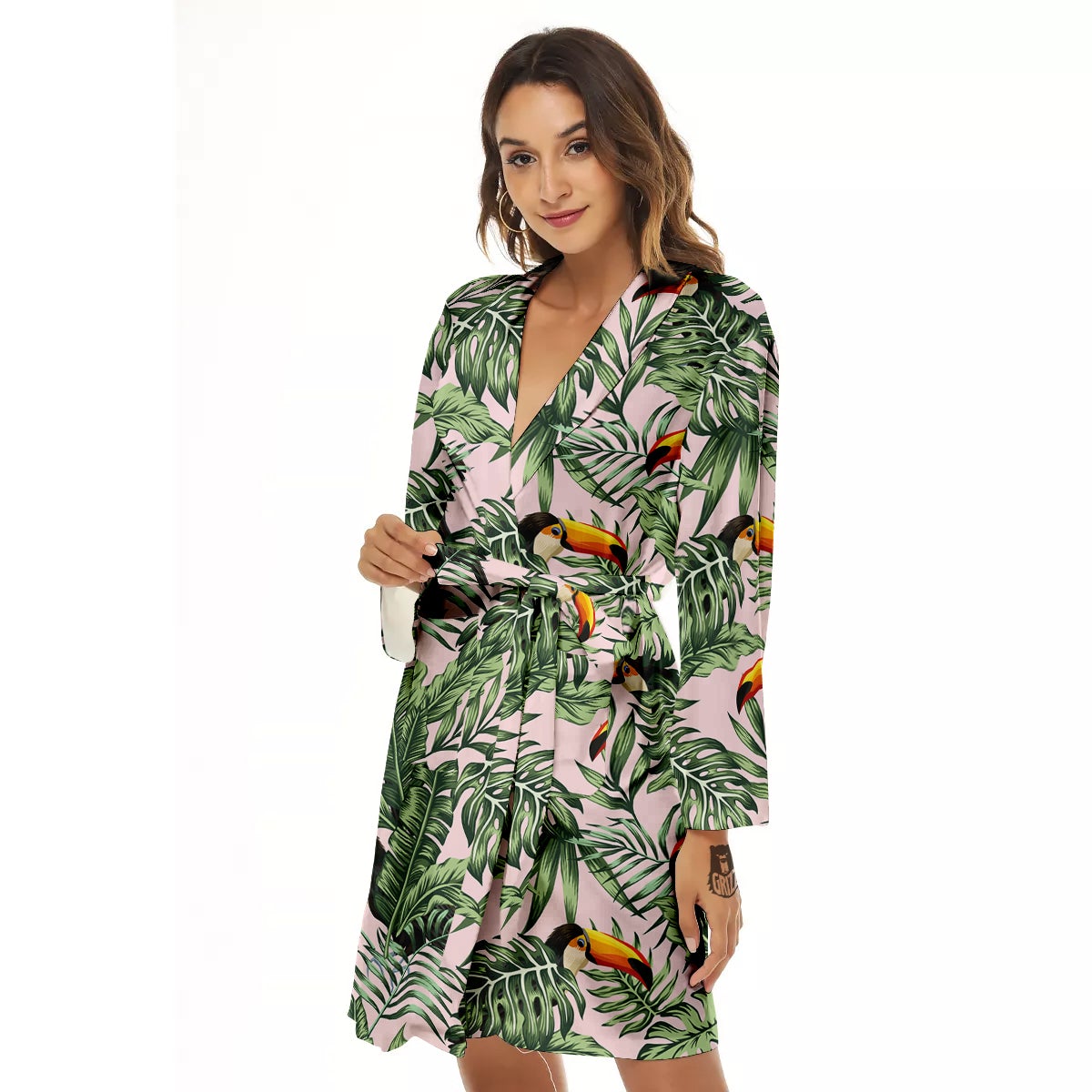Toucan And Tropical Palm Leaf Print Women's Robe