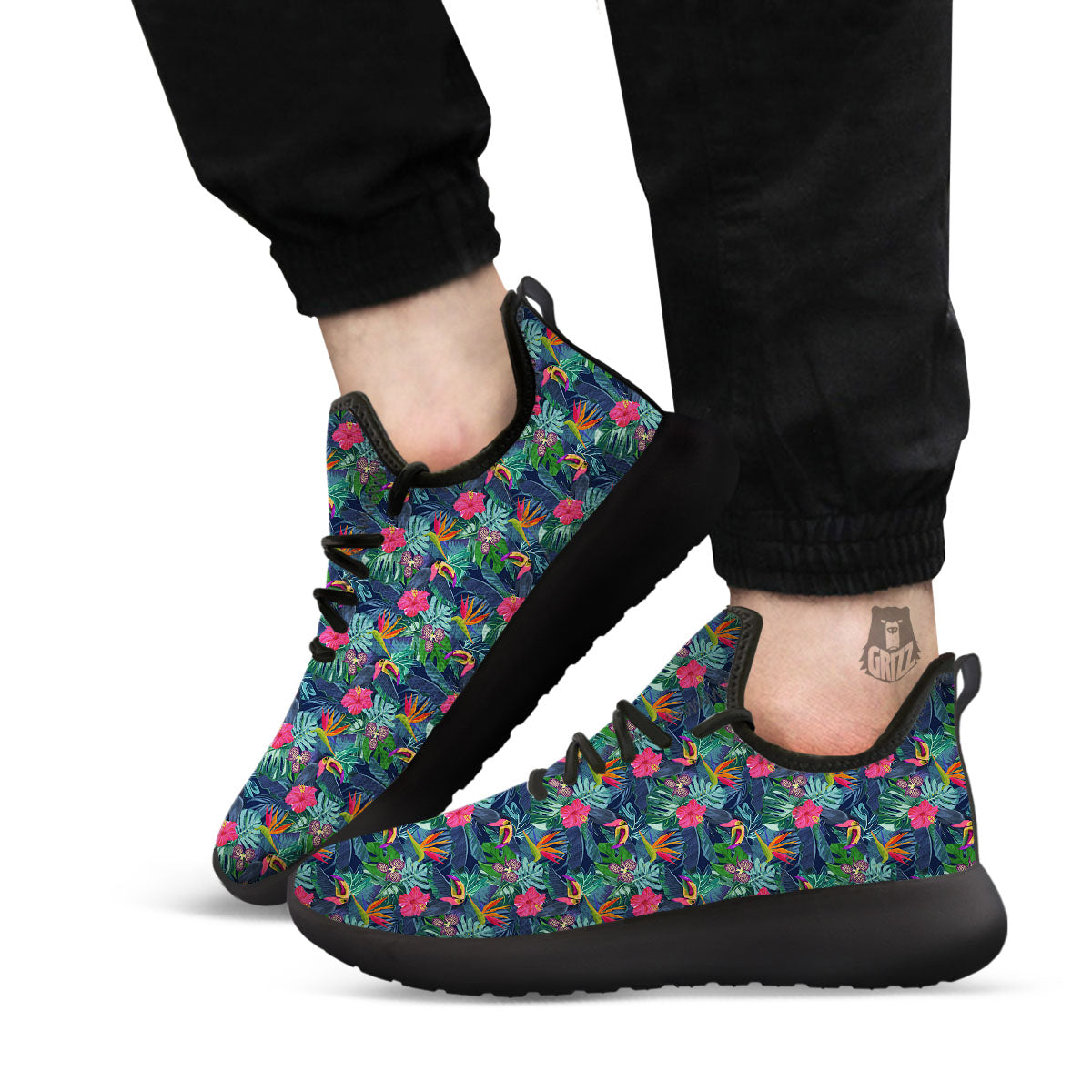 Toucan Exotic Tropical Print Pattern Black Athletic Shoes-grizzshop