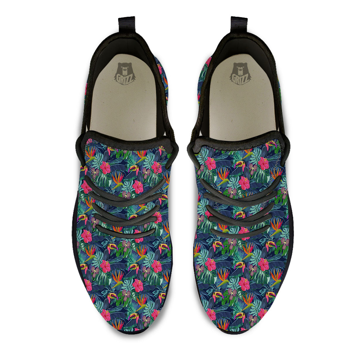 Toucan Exotic Tropical Print Pattern Black Athletic Shoes-grizzshop