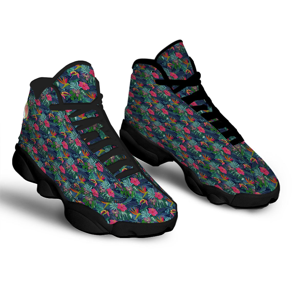 Toucan Exotic Tropical Print Pattern Black Basketball Shoes-grizzshop