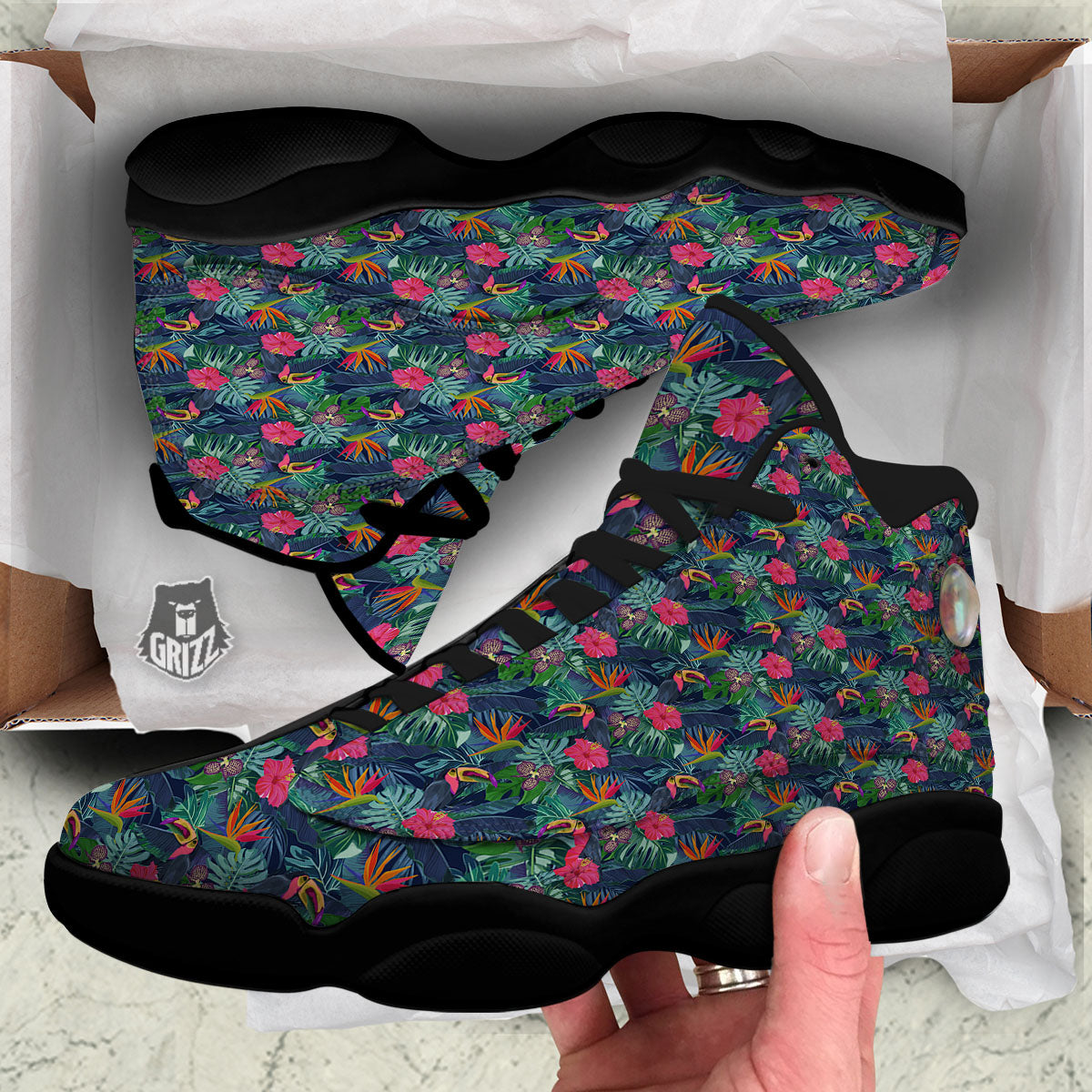 Toucan Exotic Tropical Print Pattern Black Basketball Shoes-grizzshop