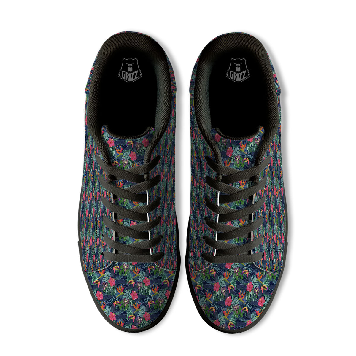 Toucan Exotic Tropical Print Pattern Black Low Top Sneakers-grizzshop