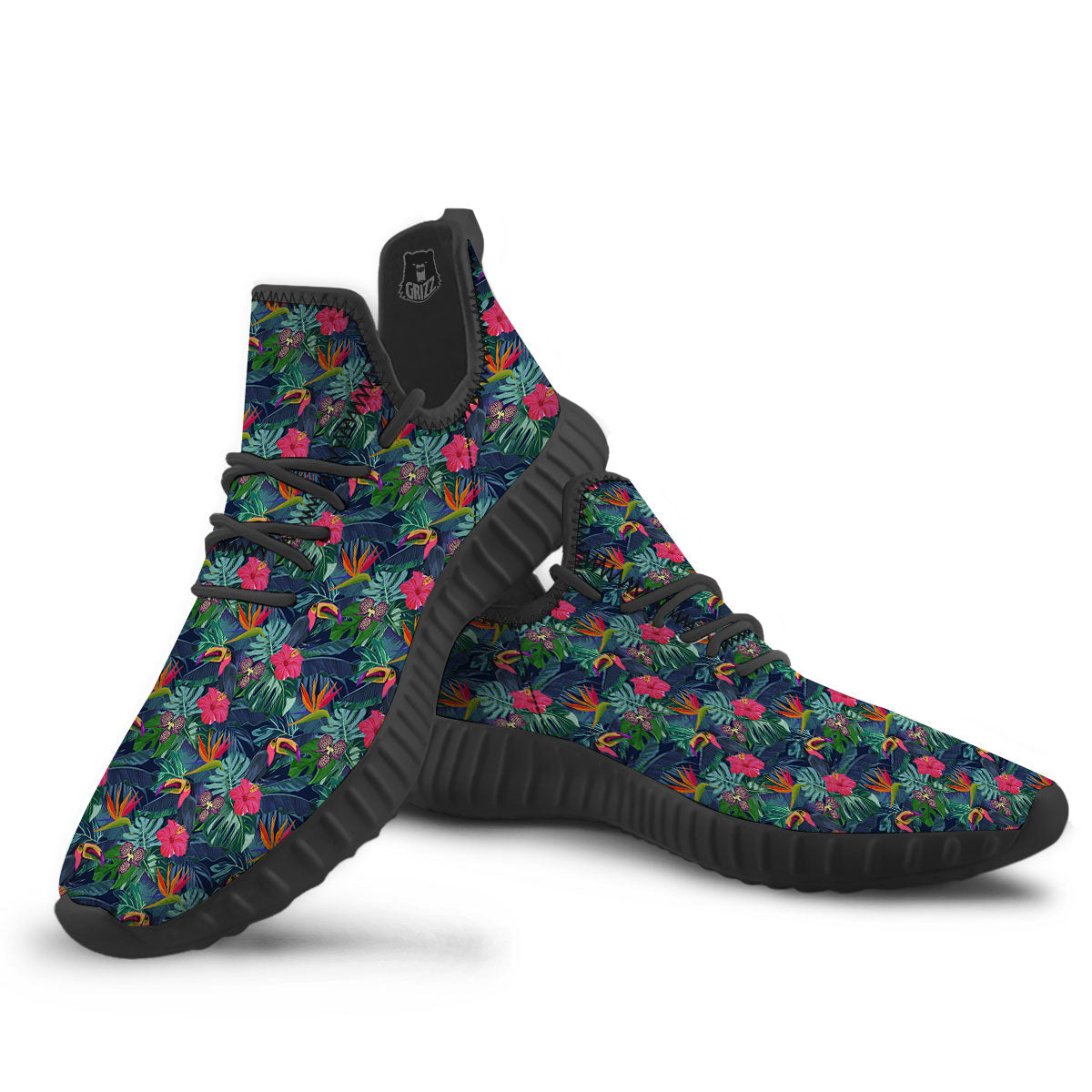 Toucan Exotic Tropical Print Pattern Black Walking Shoes-grizzshop