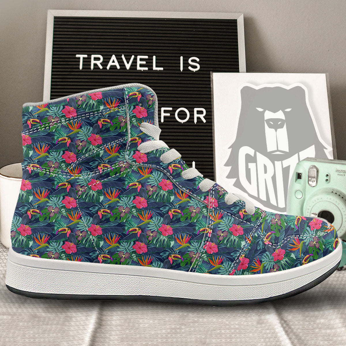 Toucan Exotic Tropical Print Pattern High Top Sneakers-grizzshop