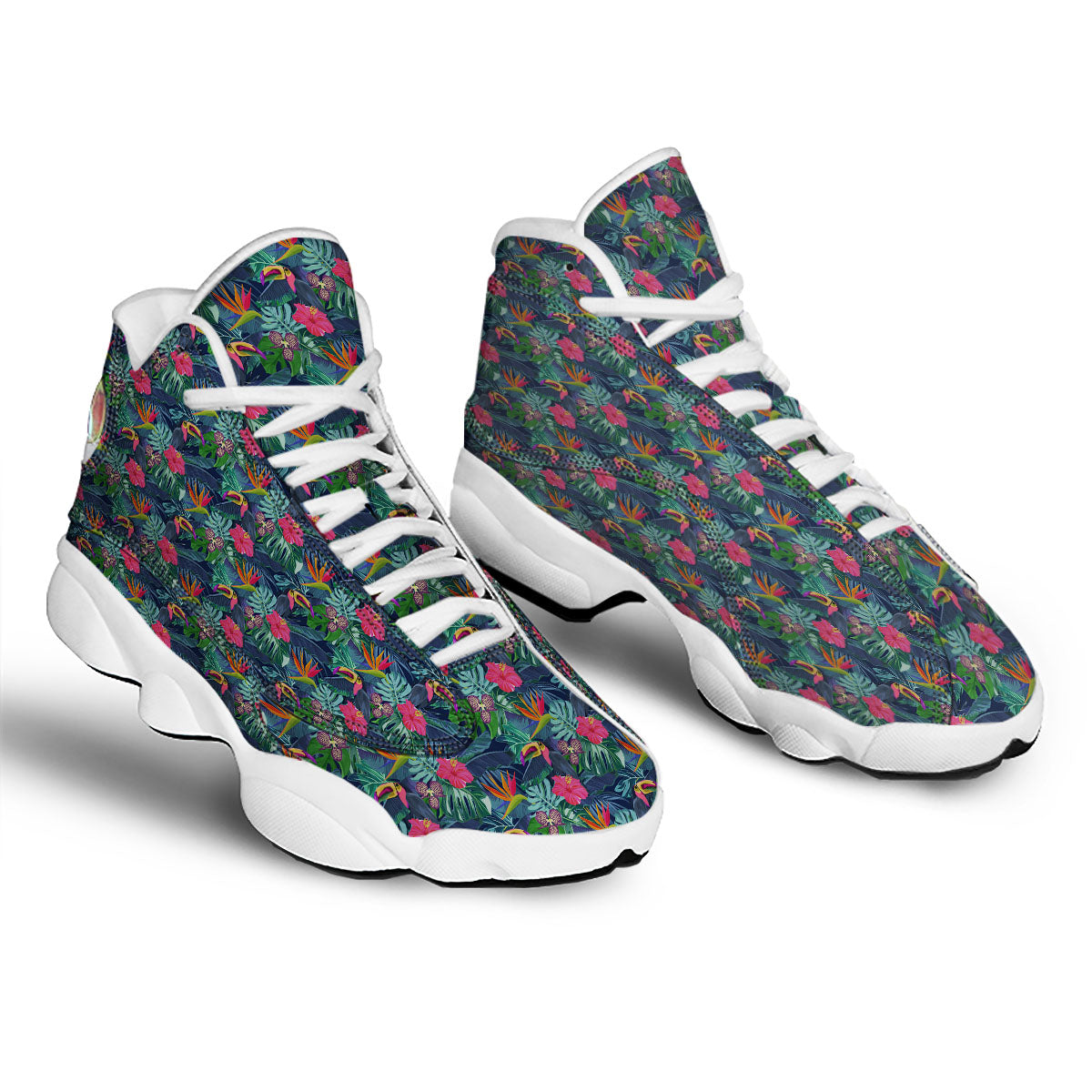 Toucan Exotic Tropical Print Pattern White Basketball Shoes-grizzshop