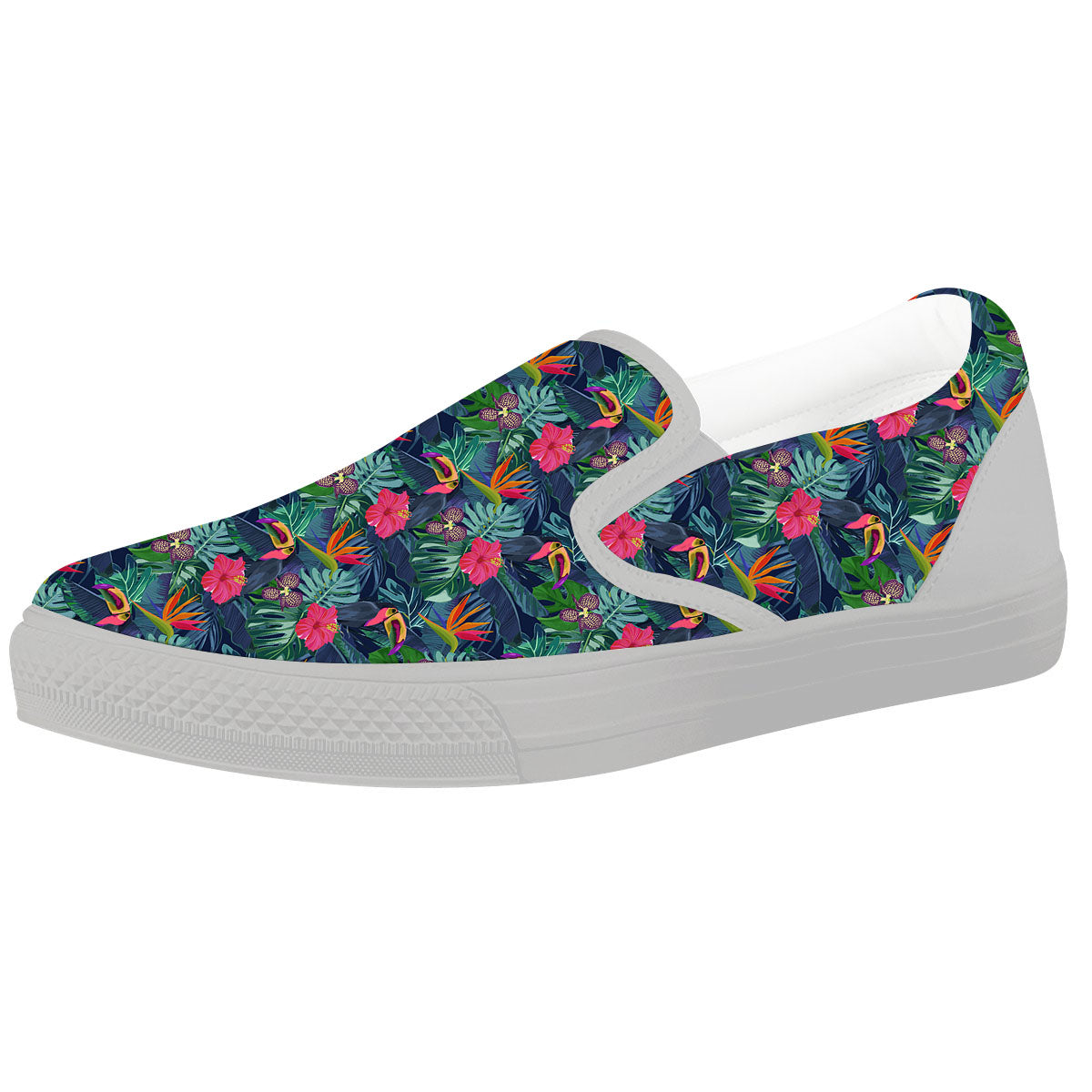 Toucan Exotic Tropical Print Pattern White Slip On Shoes-grizzshop