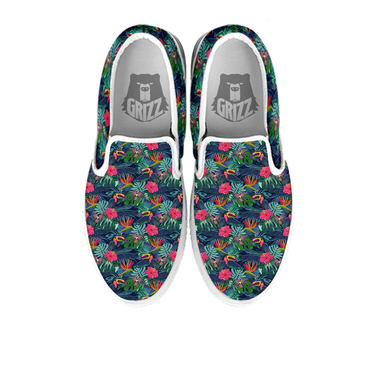 Toucan Exotic Tropical Print Pattern White Slip On Shoes-grizzshop