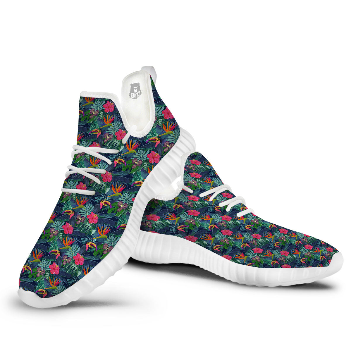 Toucan Exotic Tropical Print Pattern White Walking Shoes-grizzshop
