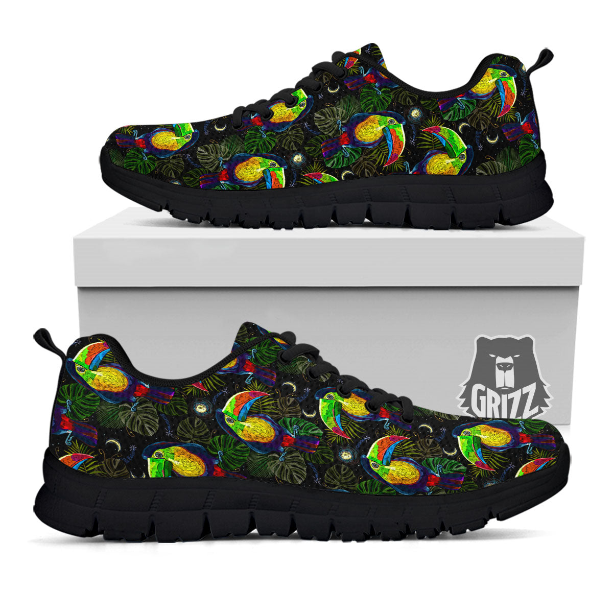 Toucan Keel Billed Tropical Print Pattern Black Sneaker-grizzshop