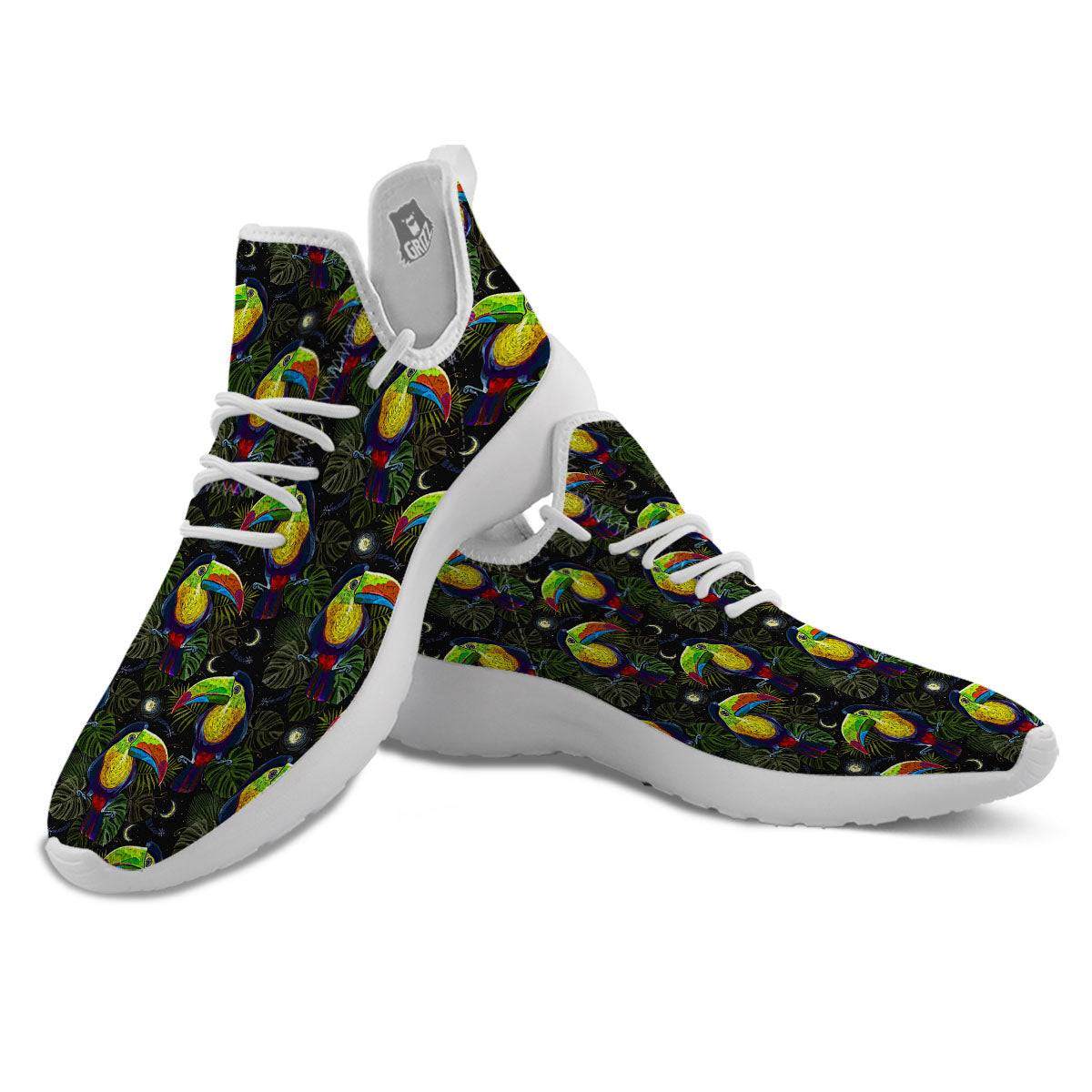 Toucan Keel Billed Tropical Print Pattern White Athletic Shoes-grizzshop