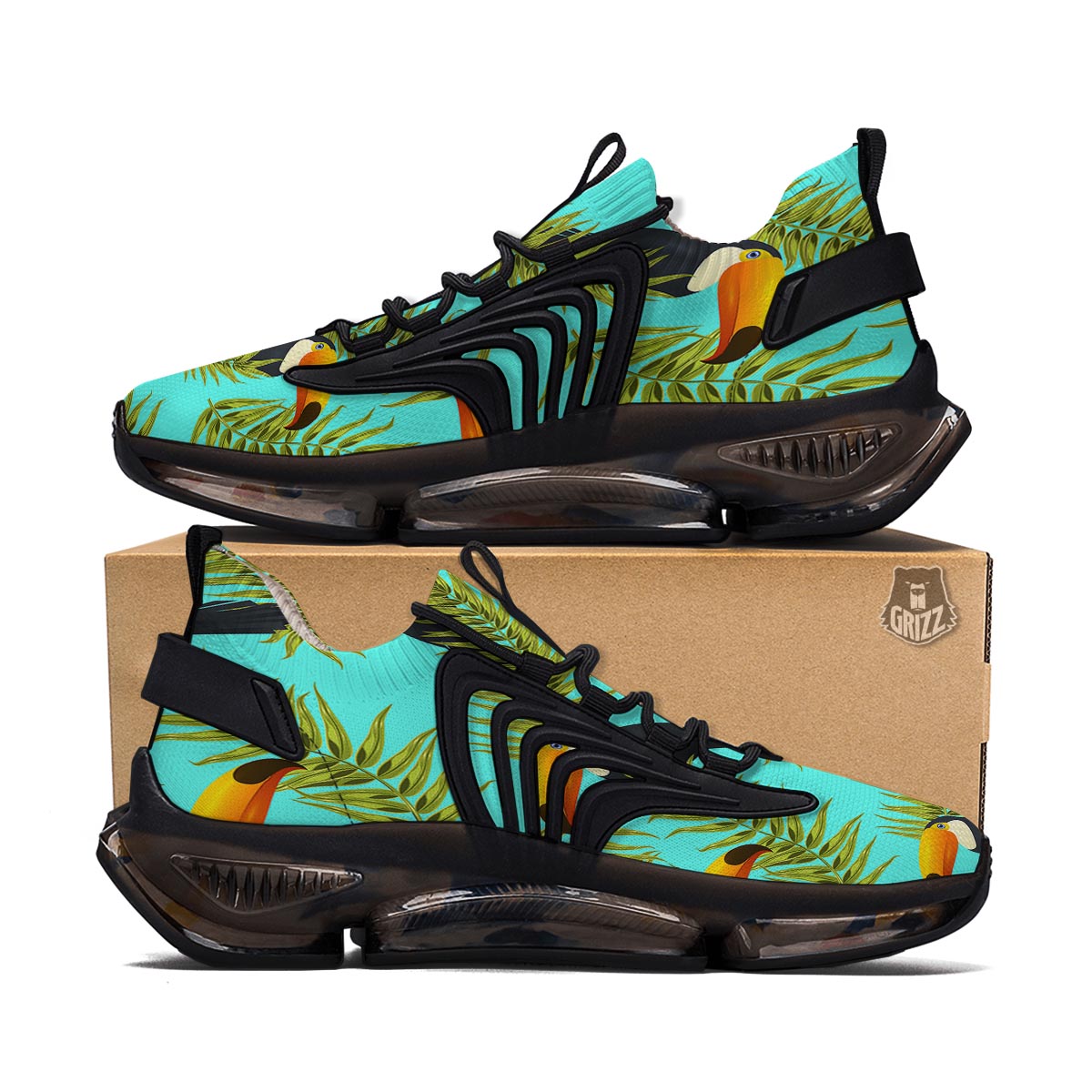 Toucan Toco Print Pattern Black Gym Shoes-grizzshop